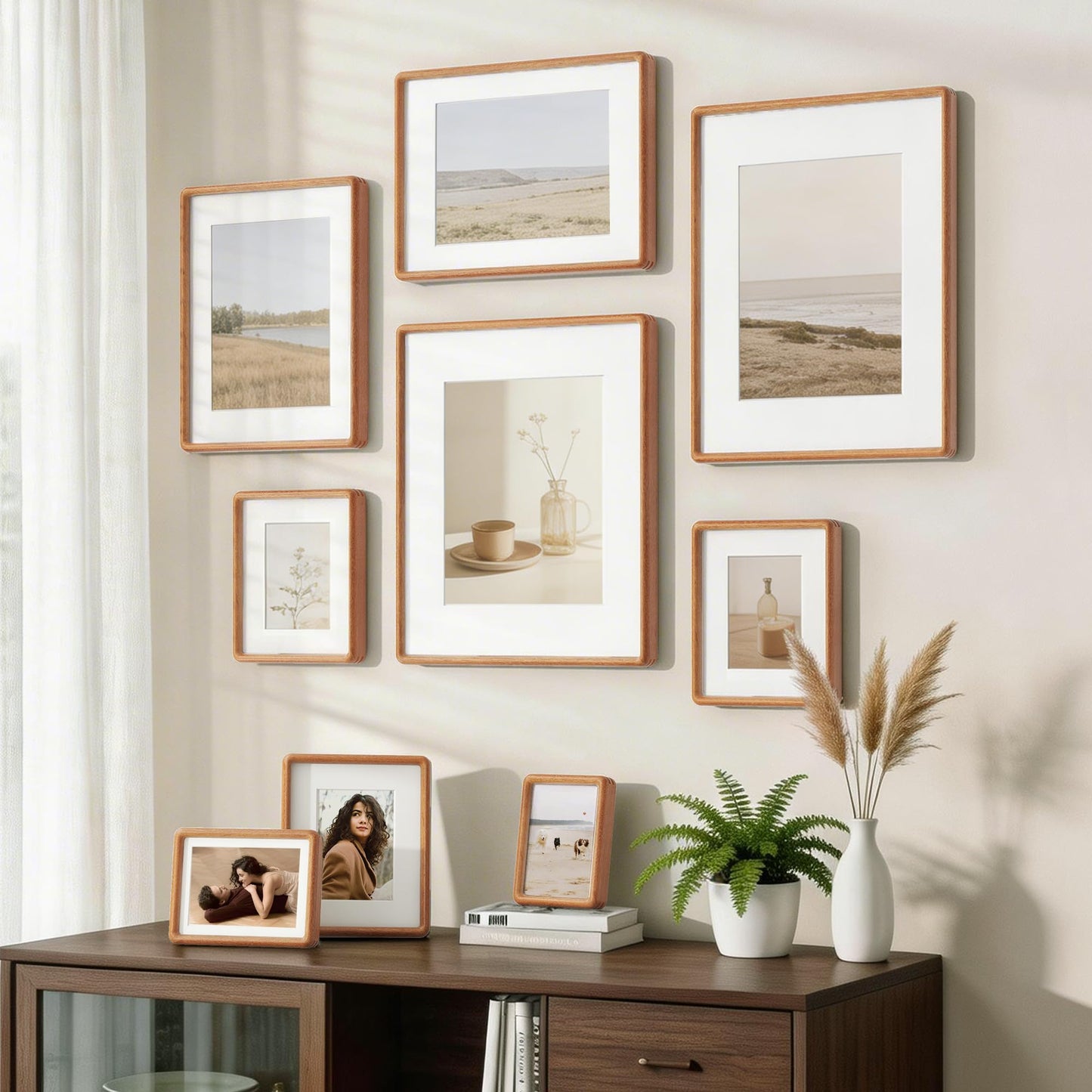Acovy 4x6 Picture Frame, Natural Solid Teak Wood Photo Collage Frame with HD Tempered Glass, Rounded Corner Wooden Frame 4 x 6 Matted to 3.5x5, Gallery Wall Frames for Art, Wall or Tabletop Display