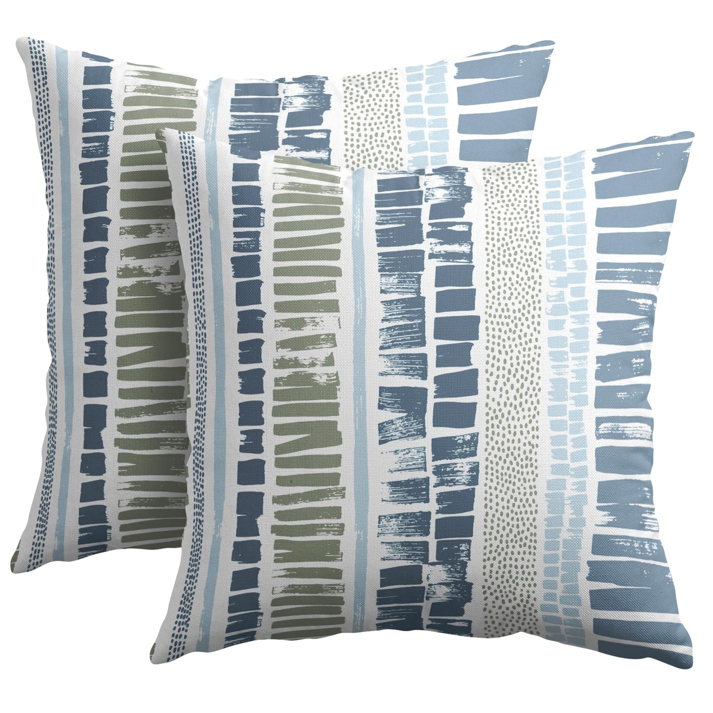 Blue Green Pillow Covers 18x18 Set of 2 Boho Striped Dots Print Pattern Decorative Outdoor Zipper Pillowcases Rustic Decoration Farmhouse Linen Throw Cushion Cover Decor for Home Couch Sofa Bed