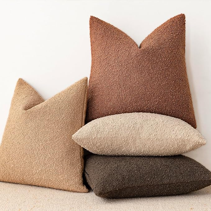 Foindtower Decorative Textured Boucle Throw Pillow Covers Accent Solid Pillow Cases Neutral Soft Cozy Couch Cushion Case for Chair Sofa Bedroom Living Room Home Decor 18x18 Inch,1PC,Burnt Orange Hazel