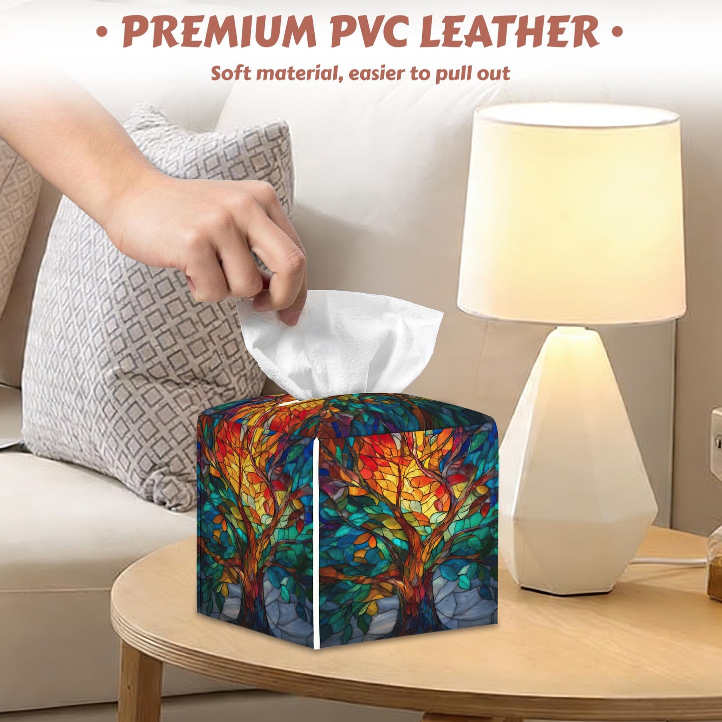 2 Pcs Tree of Life Tissue Box Cover Leather Tissue Box Holder Square Facial Paper Organizer Dispenser for Bedroom Dresser Night Stand Office Desk