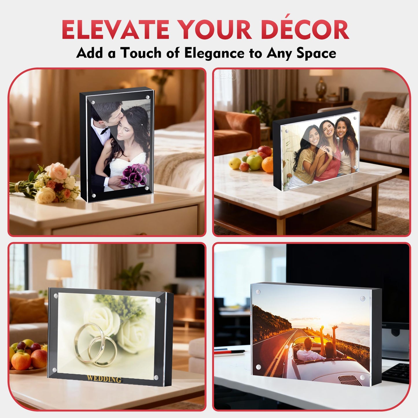 UMICAL 5x7 Acrylic Photo Frame 1 Pack Clear Magnetic Black Back