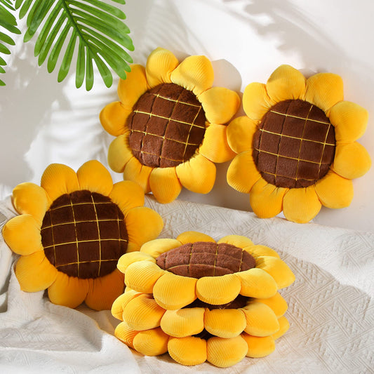 Unittype 6 Pcs Sunflower Floor Pillow Kids Floor Cushions for Party Favor Throw Pillow Yellow 3D Plush Chair Cushion Reversible Decorative Mat Flower Chair Pad, 15''