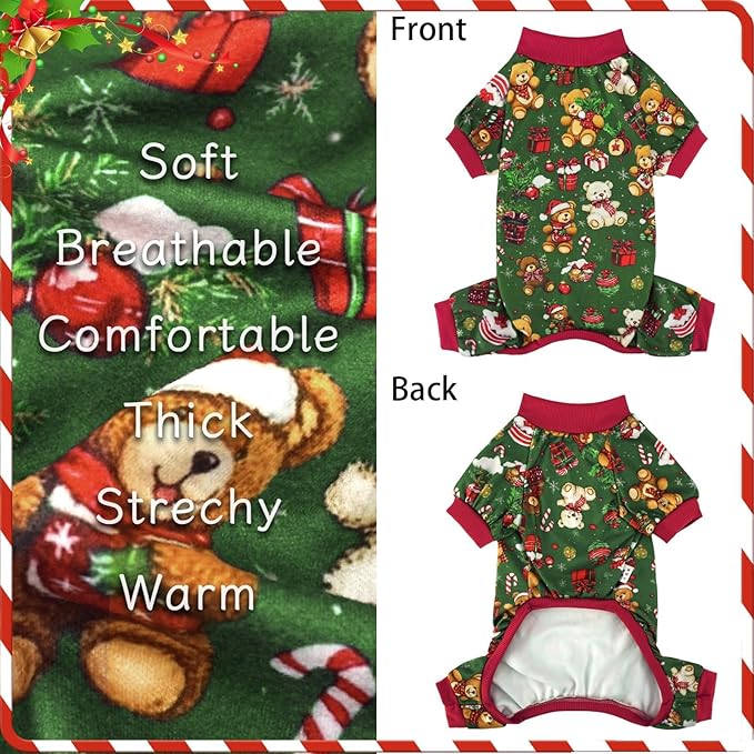 Xpudac 4 Pack Dog Christmas Pajamas Reindeer Puppy Clothes Cute Santa Claus Dog Pajamas Costumes Outfit Red Green, 3XL