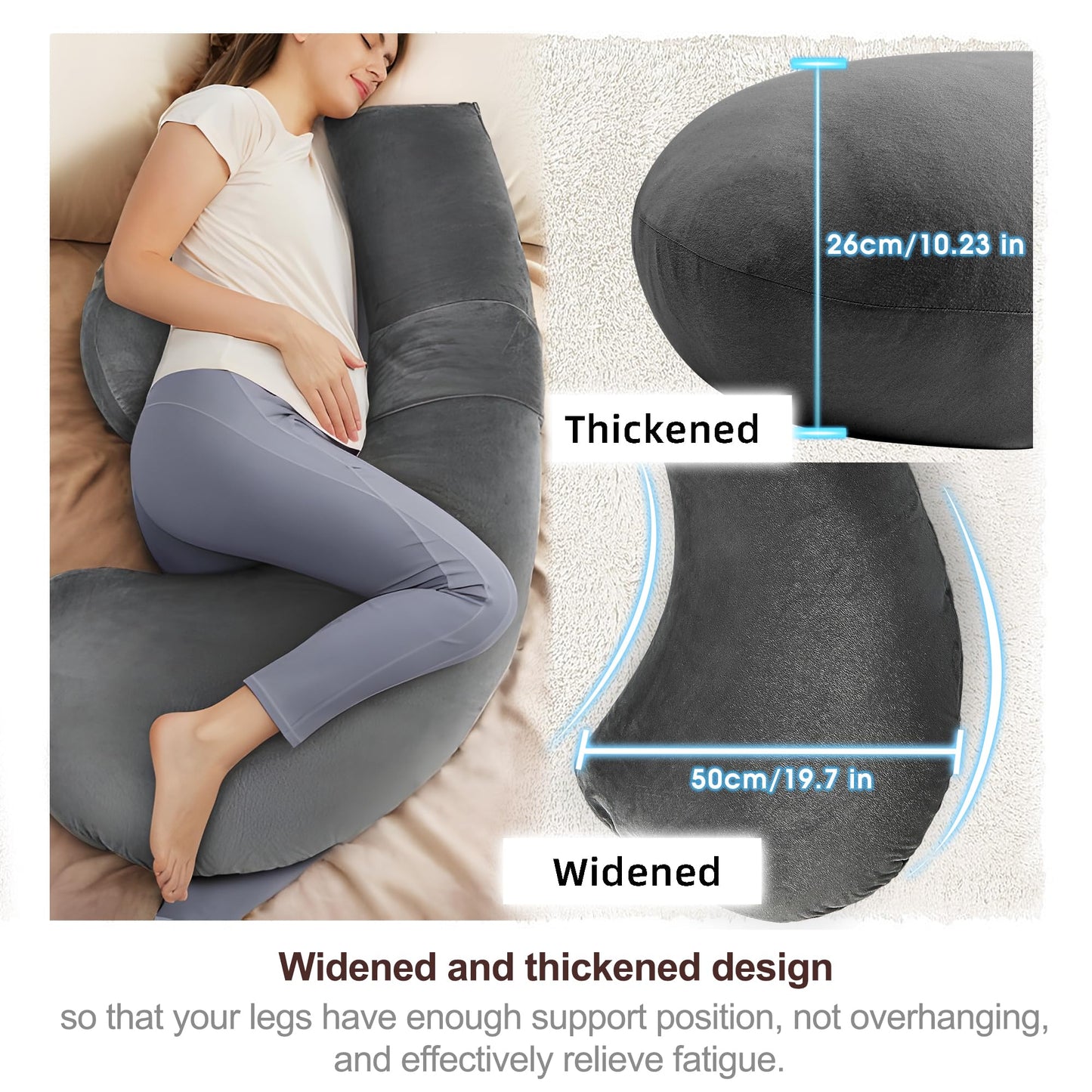 ronofo 57 Inch J-Shaped Maternity Pillow for Pregnant Women, Full Body Pregnancy Pillow for Side Sleepers, Velvet Comfort with Removable Washable Cover, Ideal for Adults Sleeping Support