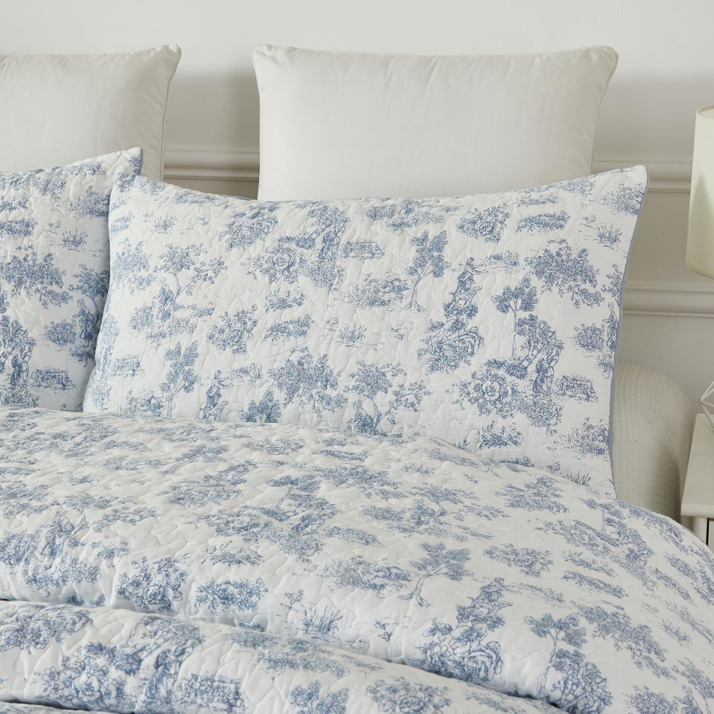 Brandream Quilted Pillow Shams Set of 2 Standard Size Cotton Pillow Cases Toile Bedding Blue and White Decorative Pillow Covers
