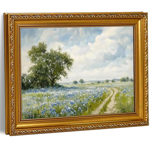 Gold Framed Canvas Wall Art Country Landscape Wildflower Field Wall Decor Paintings Rustic Nature Pictures Prints Home Decor for Living Room Bedroom Bathroom Farmhouse Thoughtful gift 12x16 in