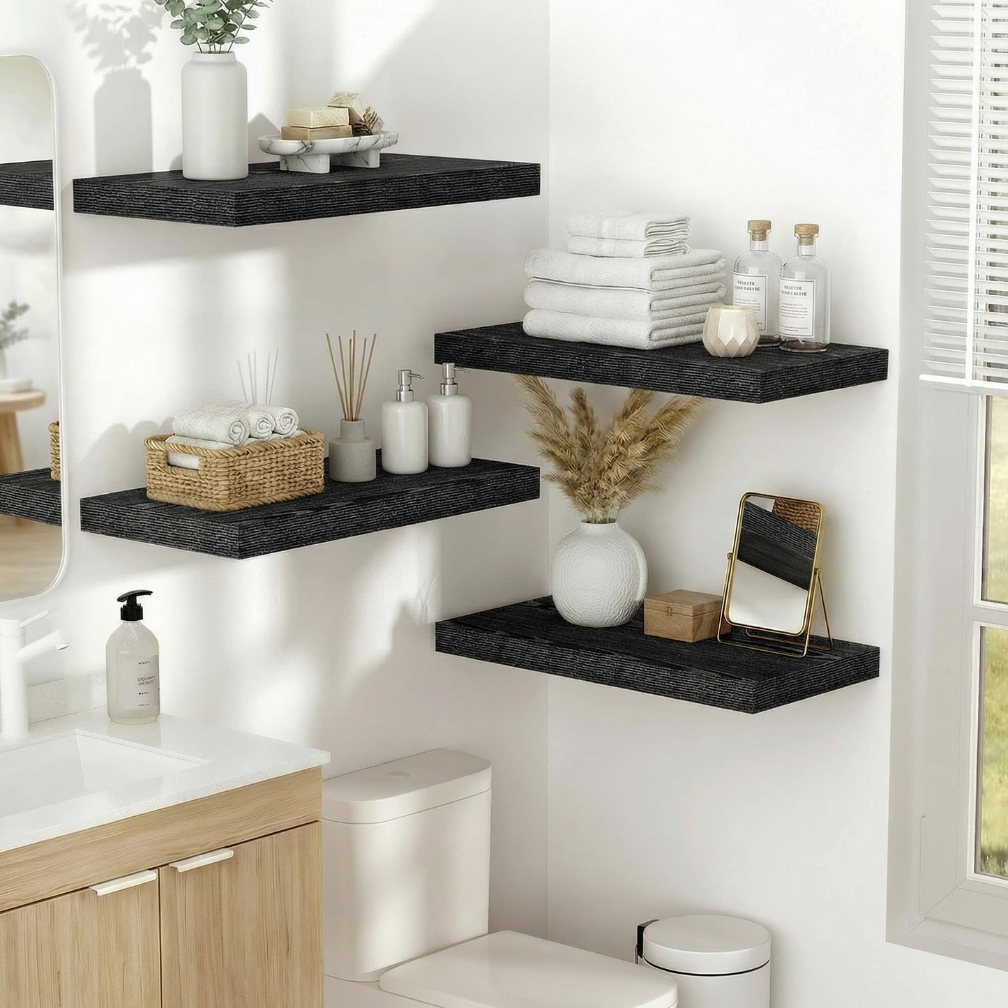 Vivelove 16 Inches Floating Shelves Wall Mounted, 10" Deep Wall Shelves for Bedroom, Bathroom, Living Room, Kitchen, Office, Home Decor, Modern Shelf, Set of 2, Black, 16x10.2x1.5