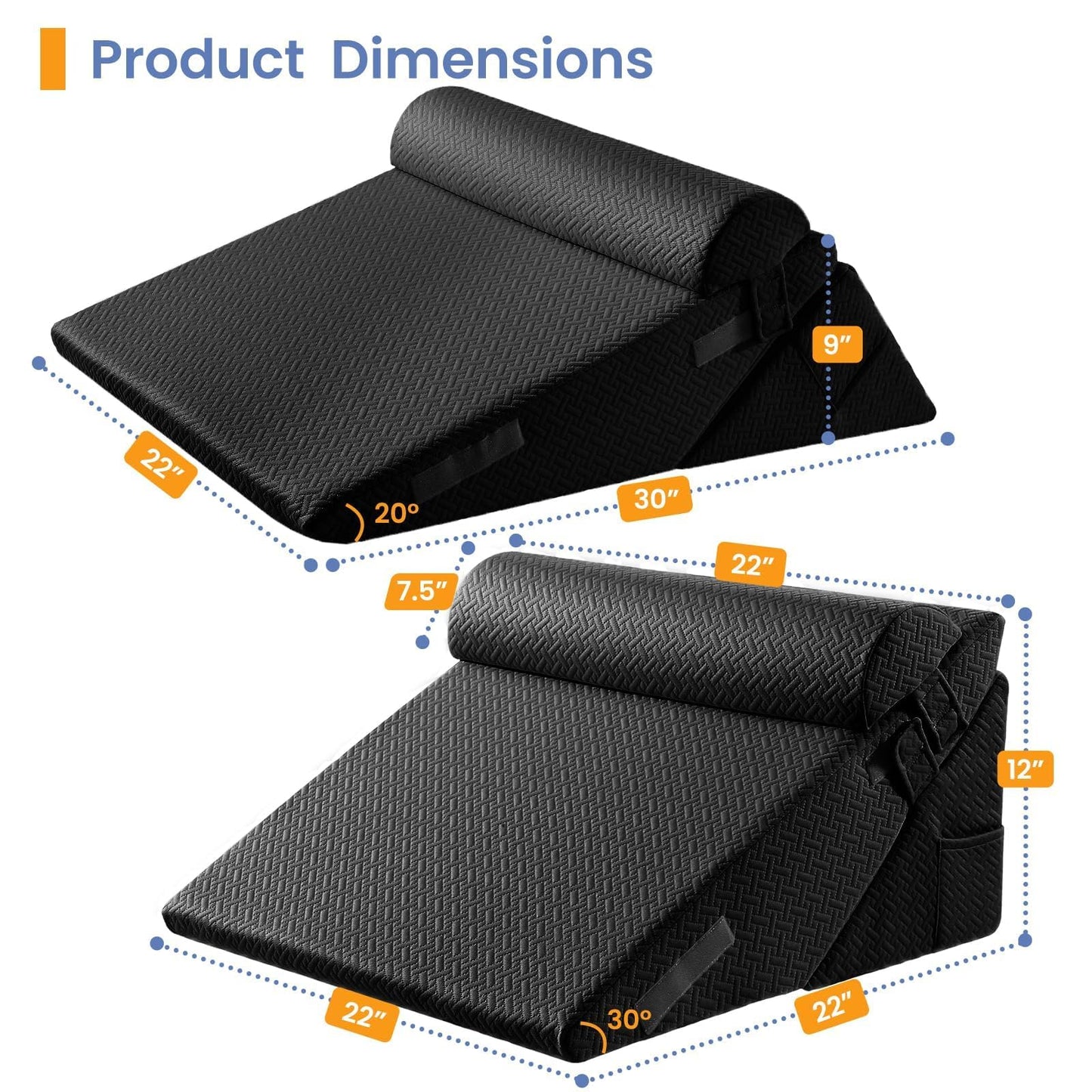 Sasttie Wedge Pillow Set for After Surgery, 2PCS Adjustable Bed Wedge Pillow Headboard with Memory Foam Neck Cushion – for Acid Reflux, Sleeping, Neck & Back Support, Black