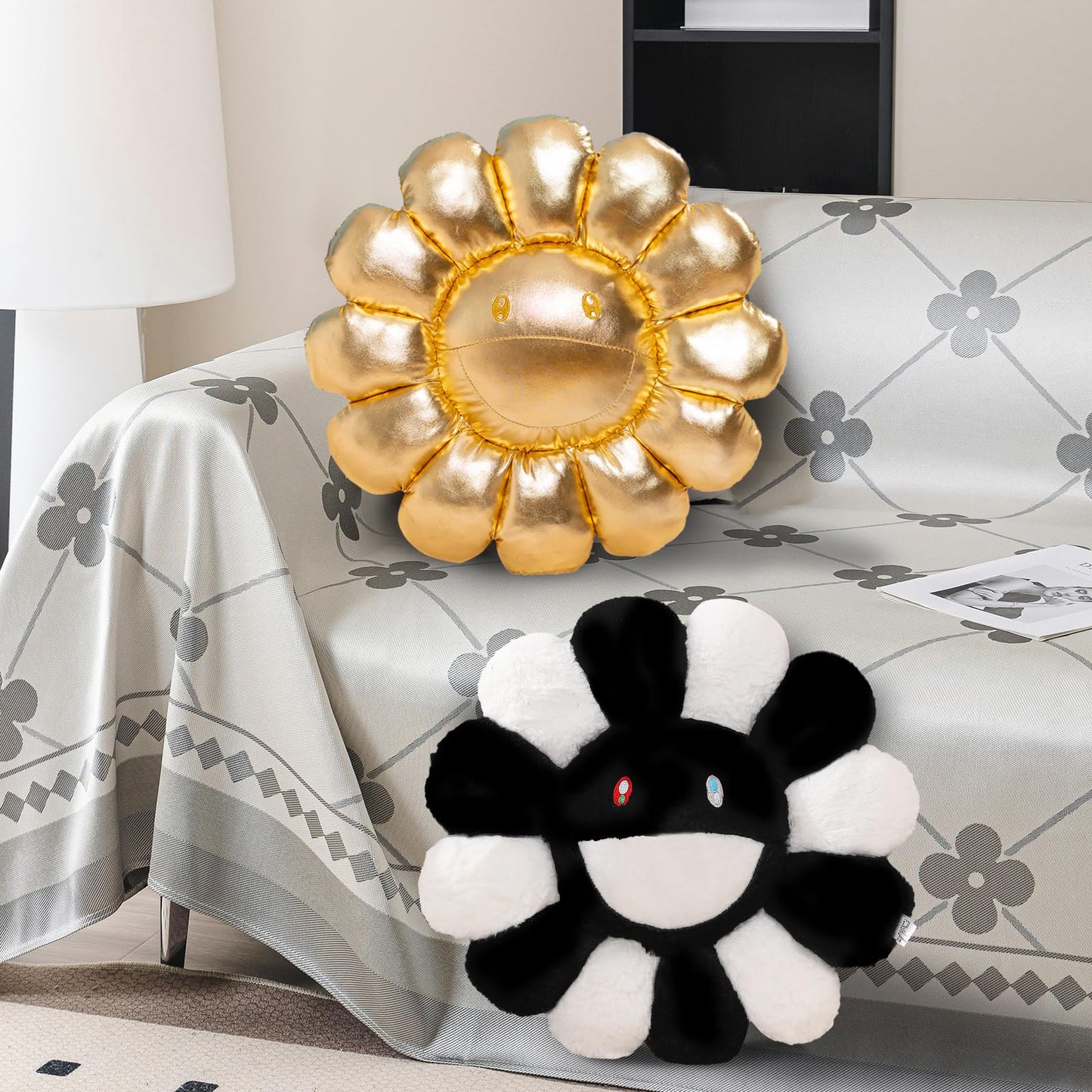 FIONOUT Smile Pillow - Flower & Sunflower Plush Pillows, Soft Fluffy Cushions for Floor/Bed/Couch, Cute Girls Bedroom Decor & Gift