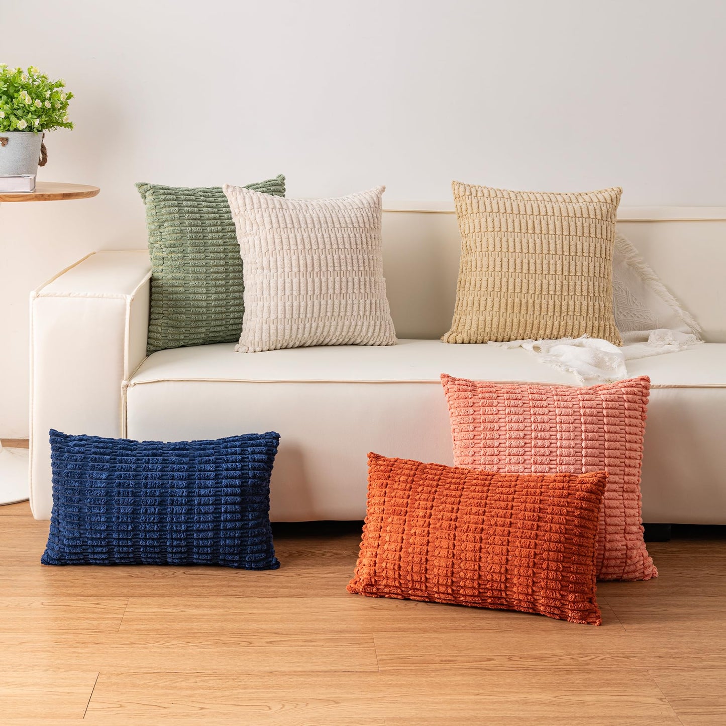 Aegero Pack of 2 Corduroy Decorative Throw Pillow Covers 22x22 Inch Soft Striped Pillow Covers Modern Farmhouse Home Decor for Sofa Living Room Couch Bed（Wine Red）