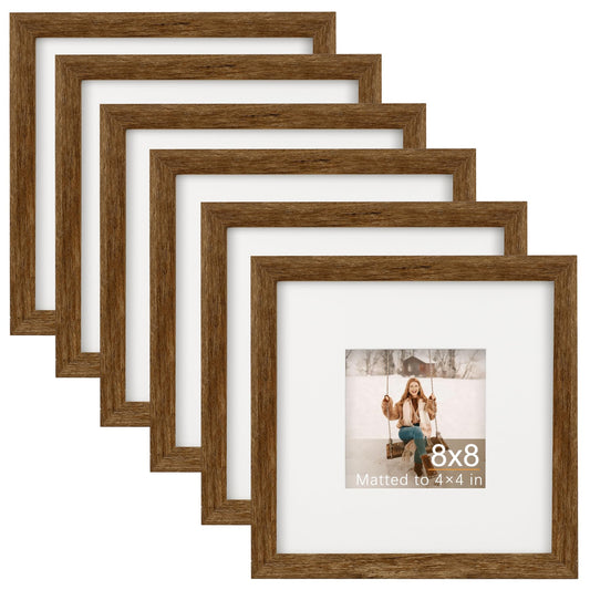 TOFOREVO 8x8 Square Picture Frames Set of 6 Rustic Wood Grain Photo Frame for Gallery Wall Mounting or Tabletop Display