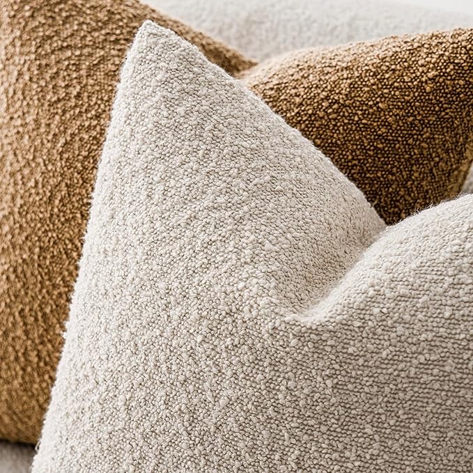 Foindtower Textured Boucle Throw Pillow Covers Accent Solid Lumbar Pillow Cases Cozy Soft Decorative Couch Cushion Case for Chair Sofa Bedroom Living Room Home Decor, 12 x 20 Inch,Light Beige