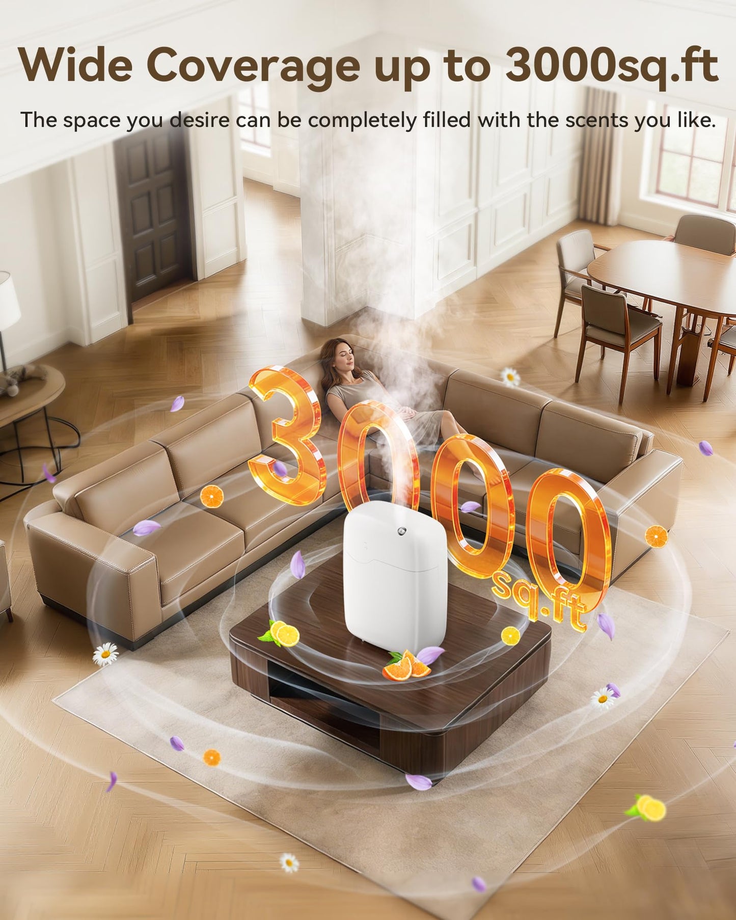 SEEDEAR Waterless Essential Oil Diffuser with Bluetooth App Control, Smart Scent Air Machine Covers Up to 3000 Sq Ft for Home, Hotel & Spa, Quiet Aromatherapy Diffuser with Timer & Mode (White)