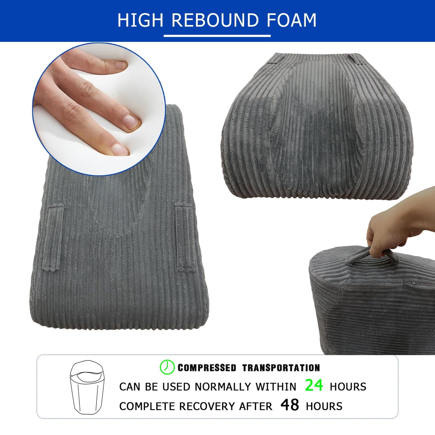 Wellbrance Knee Replacement Recovery Aids, Double-Sided Leg Elevation Pillow for After Surgery, Extension & Elevation Wedge for Knee Hip Ankle Support, Corduroy Leg Support with Handles, Leg Lifter