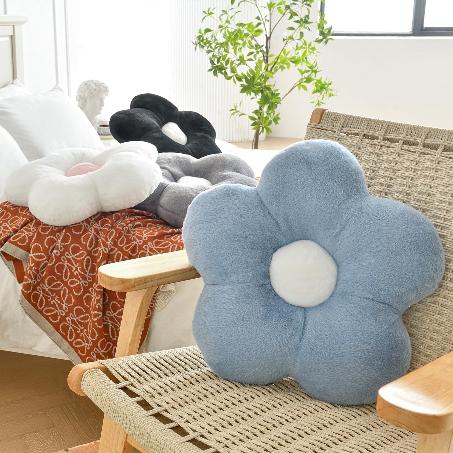 ZCNYCLAM Flower Pillows, Soft Flower Shaped Pillow with Home Decorative for Couch Chair Bed,Flower Floor Throw Pillows for Adults Bedroom Living Room (Grey Blue, 15 Inches)