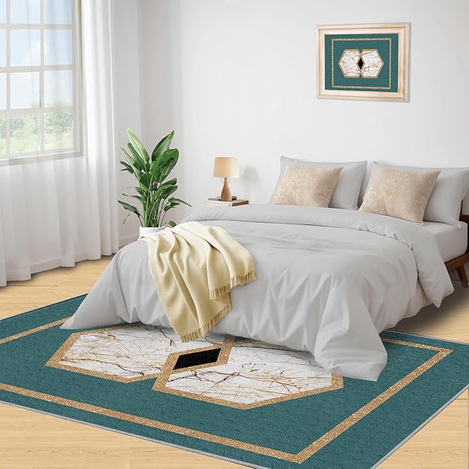 Jadeite Marble Area Rug Abstract Marble Texture Area Rugs for Living Room Light Luxury Stone Crack Carpet Gold Geometric Stripes Outdoor Carpet for Bedroom Living Room 3x4ft
