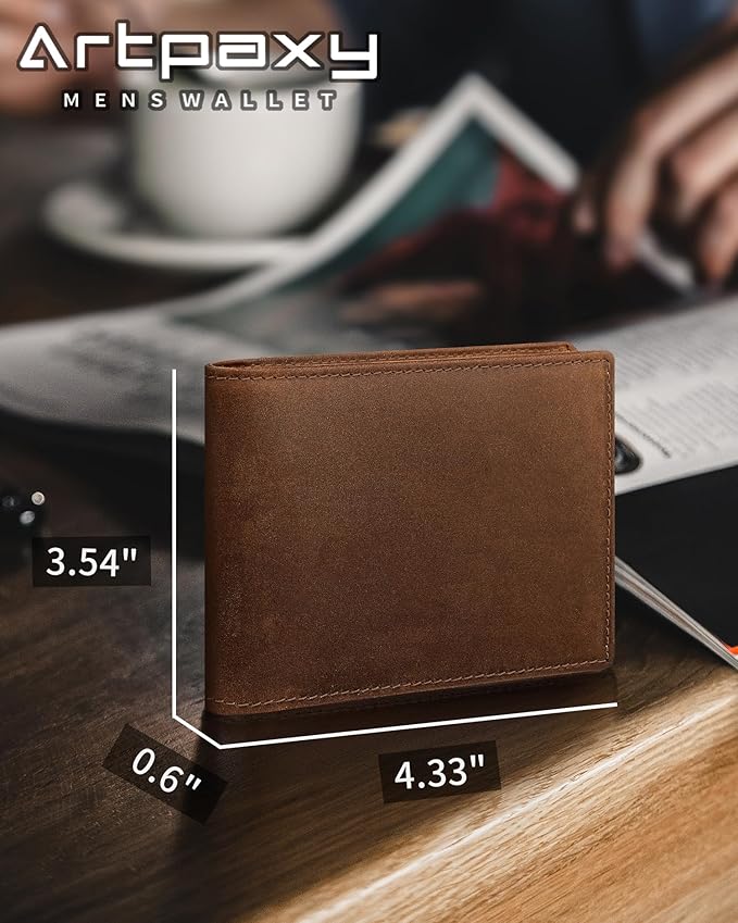 Artpaxy Mens Wallet Bifold Genuine Leather RFID Blocking Wallet for Men with 2 ID Windows 12 Card Holders 2 cash pockets 1 Gift Box
