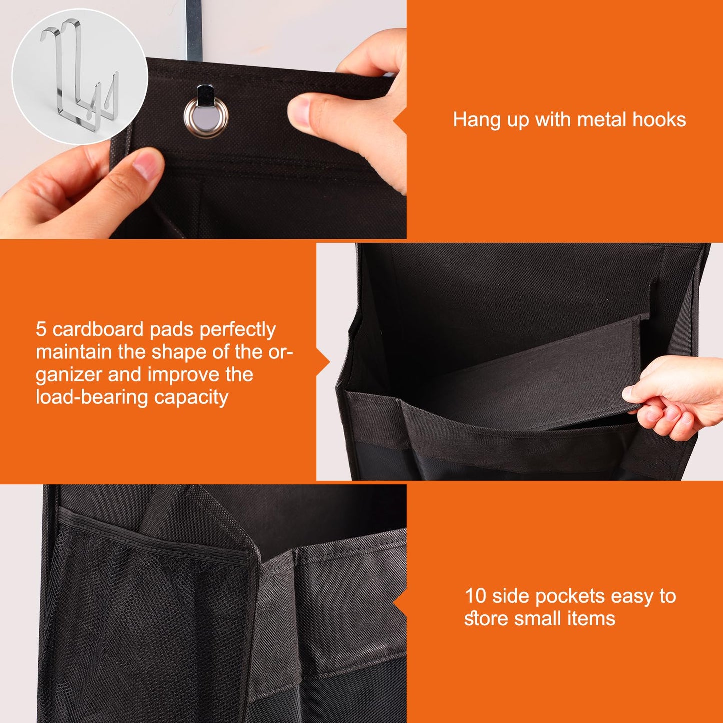 Fixwal Over Door Storage Organizer, 5-Shelf Wall Mount Upgrade Hanging Storage with 5 Large Pockets 10 Mesh Side Pockets for Pantry Bedroom Dorm Pantry Nursery Bathroom Diapers Clothes (Black)