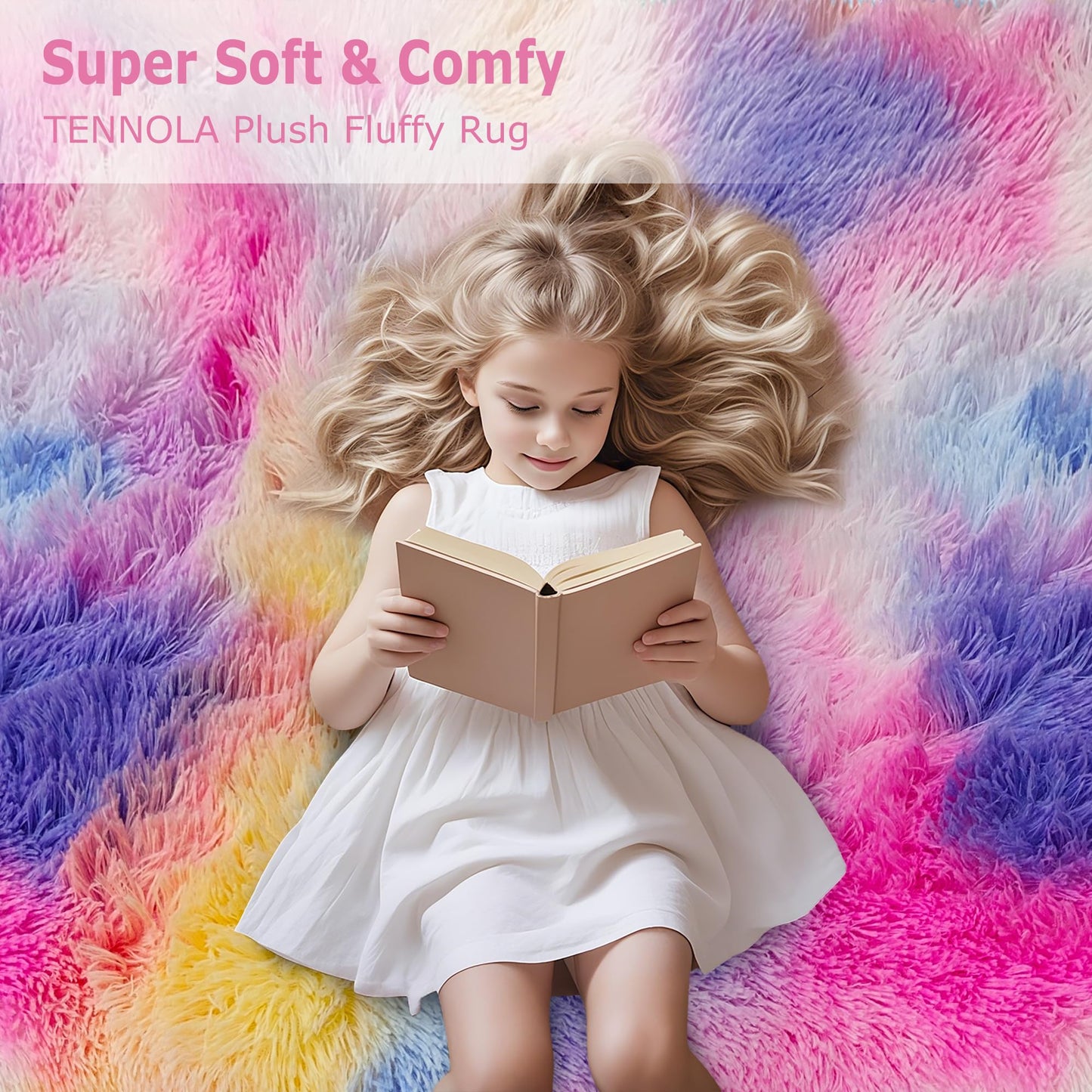 TENNOLA Rainbow Area Rugs 5x8 ft,Tie-Dyed Unicorn Fluffy Fuzzy Shaggy Carpet Soft Plush Furry Rug,for Bedroom Living Room Indoor Floor Rug Kids Girls Boys Home Decor Aesthetic, Dorm Nursery