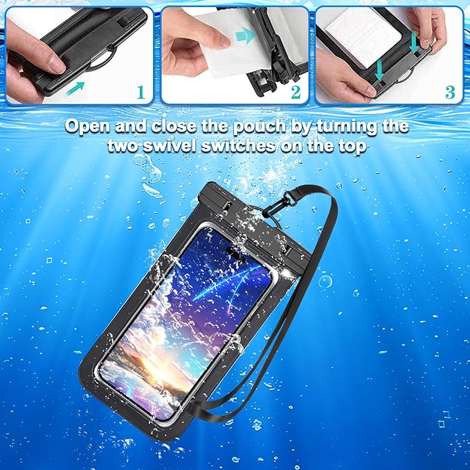 Up to 8.3" 2 Pack Black White Universal Waterproof Phone Pouch, Large Phone Waterproof Case Dry Bag,Protection Level: IP68,Outdoor Sports for Apple iPhone,Samsung,and More,Black,White