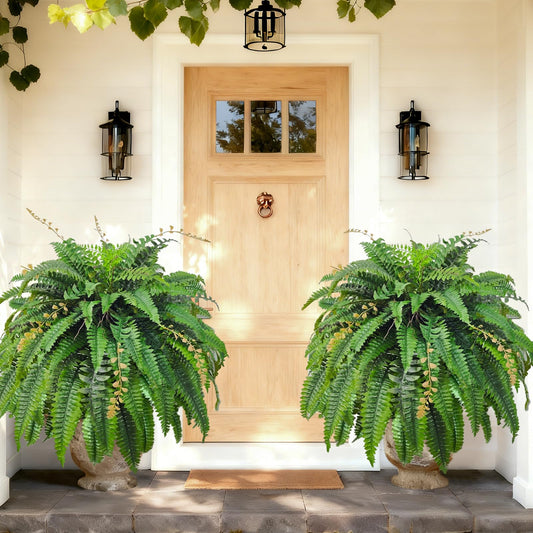 Cherica 2pcs 48in 88 Blades Artificial Boston Ferns for Outdoors Large, UV Resistant Faux Outdoor Plants,Weatherproof Fake Ferns Plants Outdoor Indoor for Garden Porch Patio Home Decor