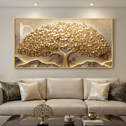 Large Framed Gold Tree of Life Wall Art for Living Room, Modern Contemporary Golden Tree Painting Prints Artwork for Walls, Luxury Elegant Picture for Bedroom Kitchen Hallway Office Wall Decor, 30x60
