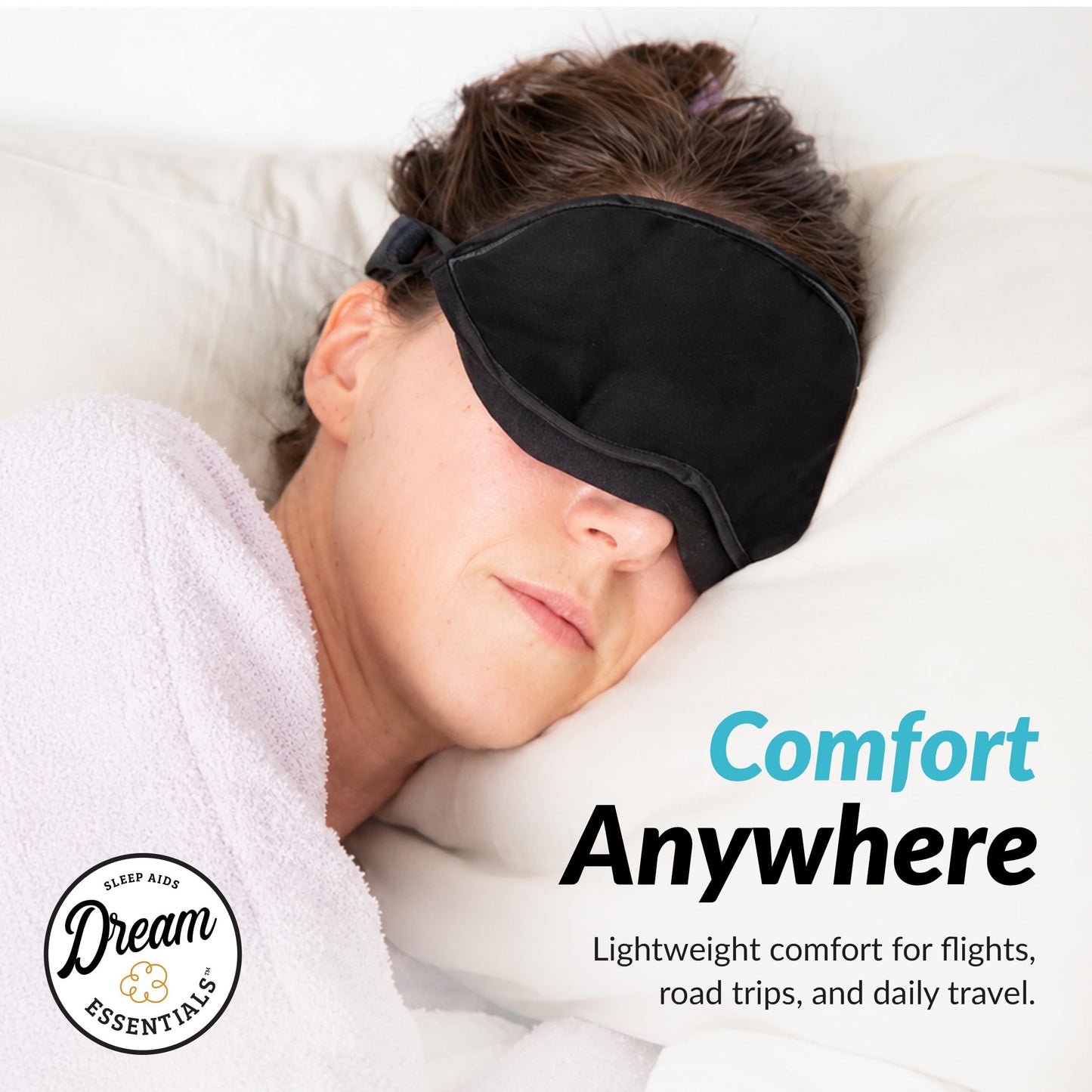 Dream Essentials Natura Organic Cotton Sleep Mask | Midnight Black | Eye Mask for Sleeping, Light Blocking Soft Sleep Eye Cover with Eco Wool Padding | Made in USA Travel Accessories