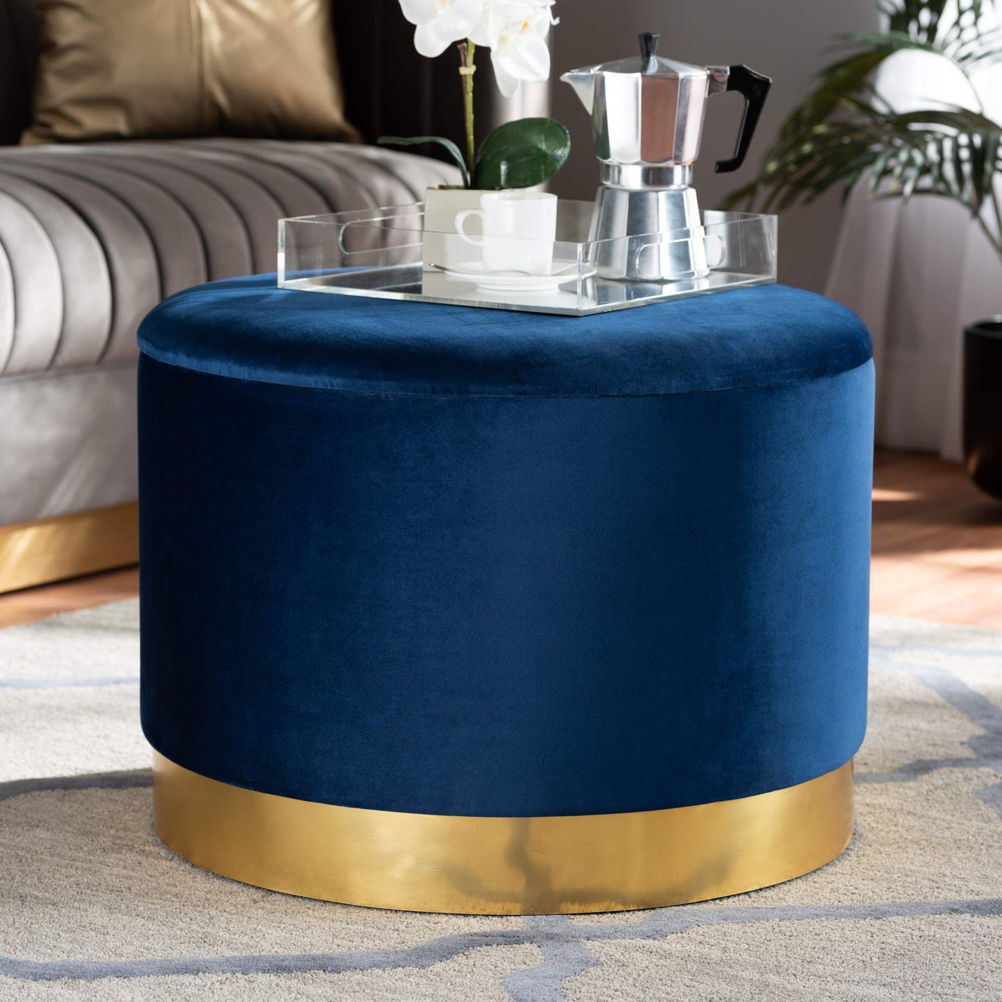 Baxton Studio Ottomans, Navy Blue/Gold