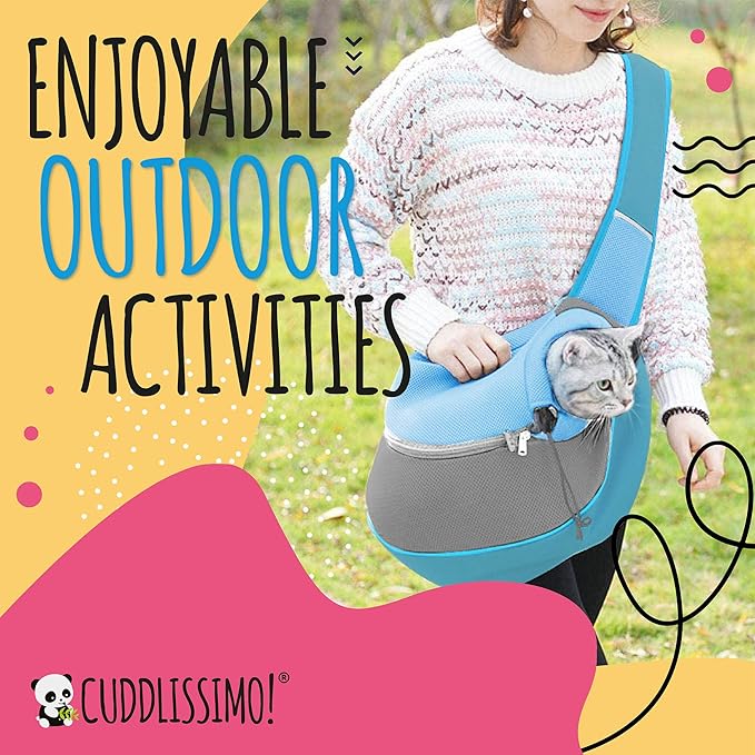 Cuddlissimo! Pet Sling Carrier - Small Dog Puppy Cat Carrying Bag Purse Pouch - For Pooch Doggy Doggie Yorkie Chihuahua Baby Papoose Bjorn - Travel Front Backpack Chest Body Holder Pack To Wear (Blue)