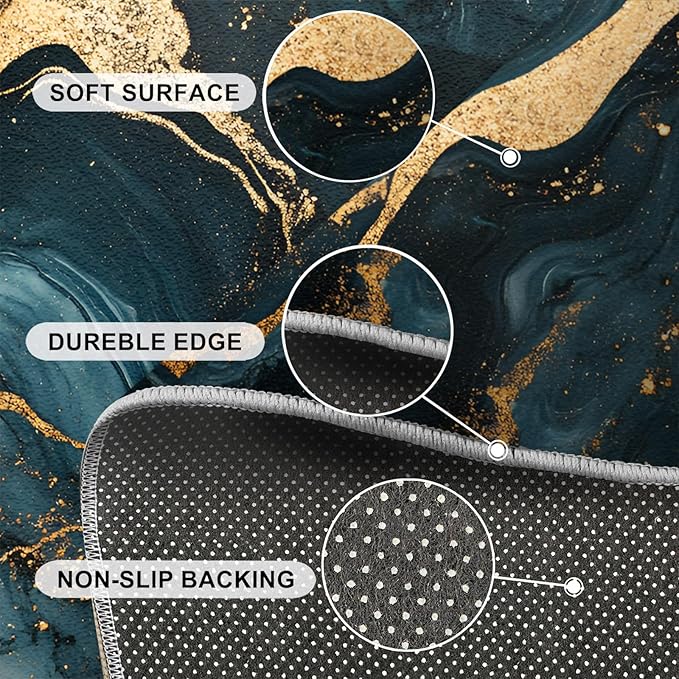 Marble Washable Area Rugs 2x3 Non-Slip Fluid Art Living Room Rug Gold Lines Soft for Carpet Low Pile Indoor Door Mat & Room Decor