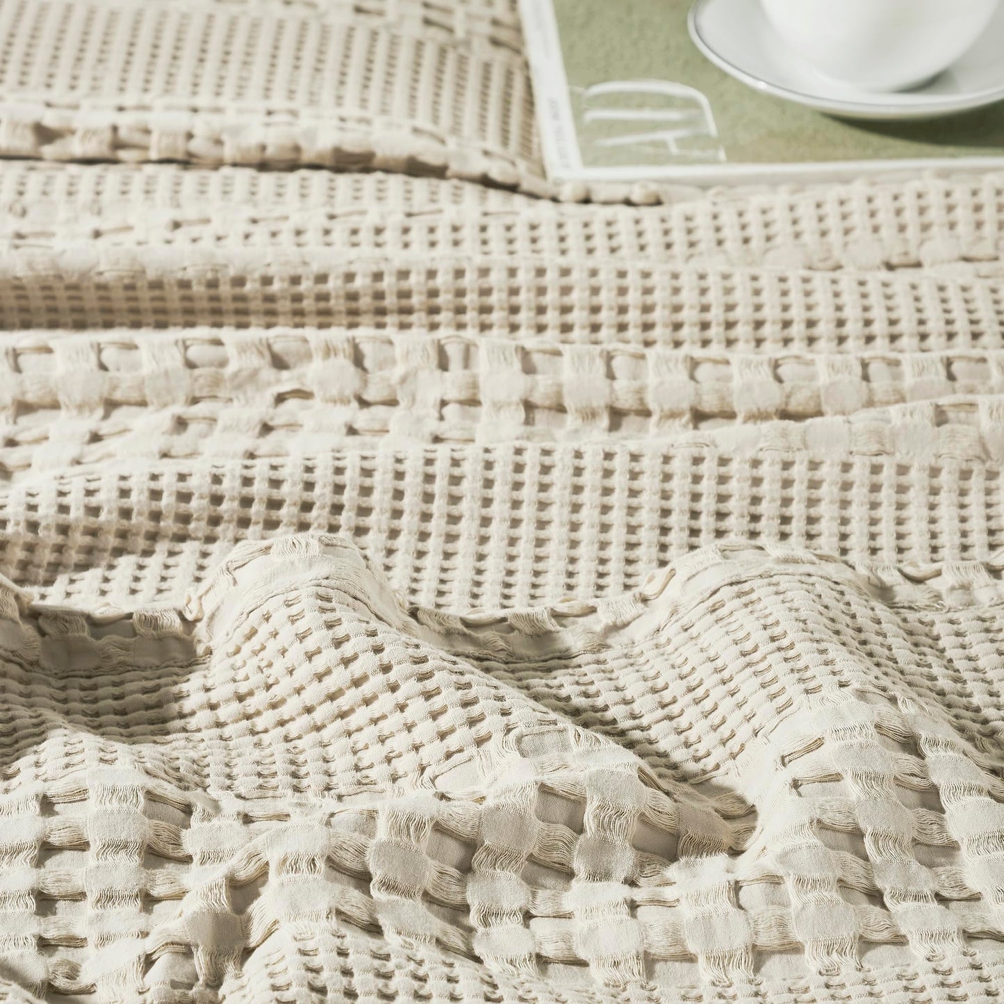 VHC Brands 100% Cotton Waffle Weave Natural King Size Sham Set of 2 20x36, Decorative Throw Pillow Covers/Shams, Boho Farmhouse Bedroom Decor