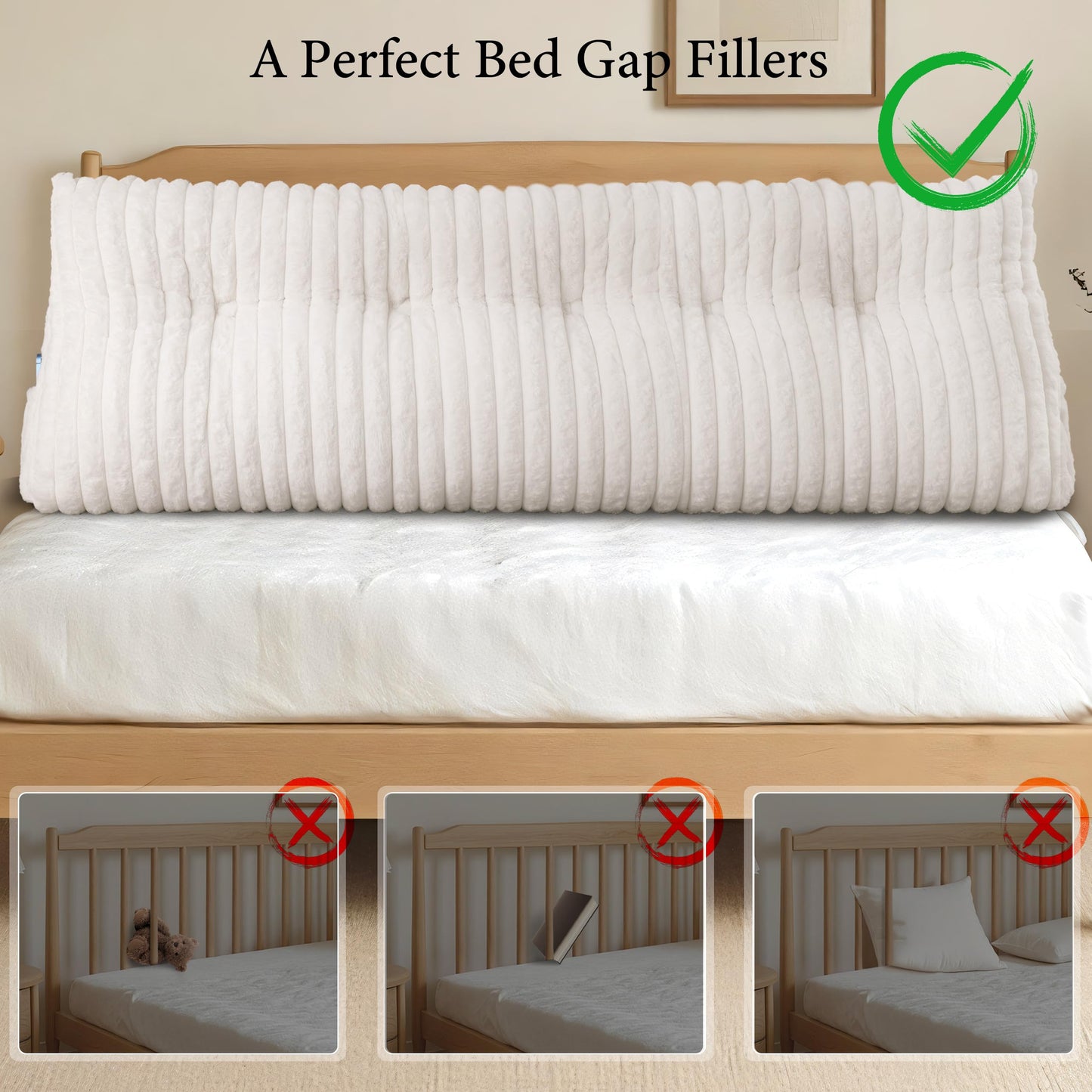 Dorivalley Headboard Pillow Queen, Triangular Wedge Pillow Headboard Queen, Cushion Headboards Reading Pillows, Backrest Pillows for Sitting in Bed or Working with Removable Cover, Beige