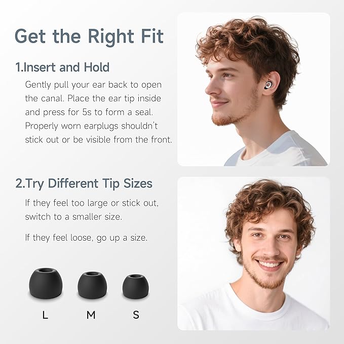 Ear Plugs for Sleeping Noise Cancelling, Reusable Silicone Earplugs for Sleeping, High Fidelity with Mute Layer for Noise Redution for Travel,Focus,28dB Noise Reduction (Black White)