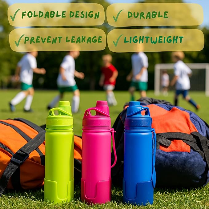 Collapsible Water Bottles Travel Water Bottle Silicone Water Bottle Foldable Lightweight Portable Leakproof & Reusable perfect for Gym Hiking Camping 500ml 17oz - BPA free -(green)