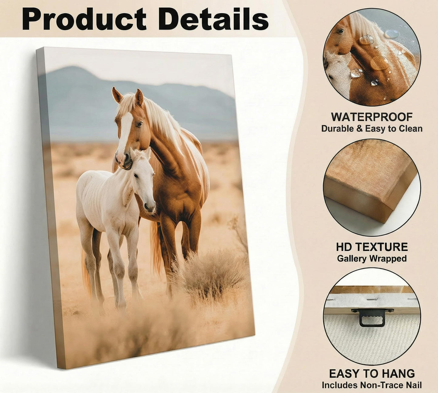 Farmhouse Horse Canvas Wall Art Country Style Colt Wall Decor Pictures Modern Farm West Animal Poster Painting Print for Living Room Bedroom Office Artwork Home Decoration 12x16in Framed