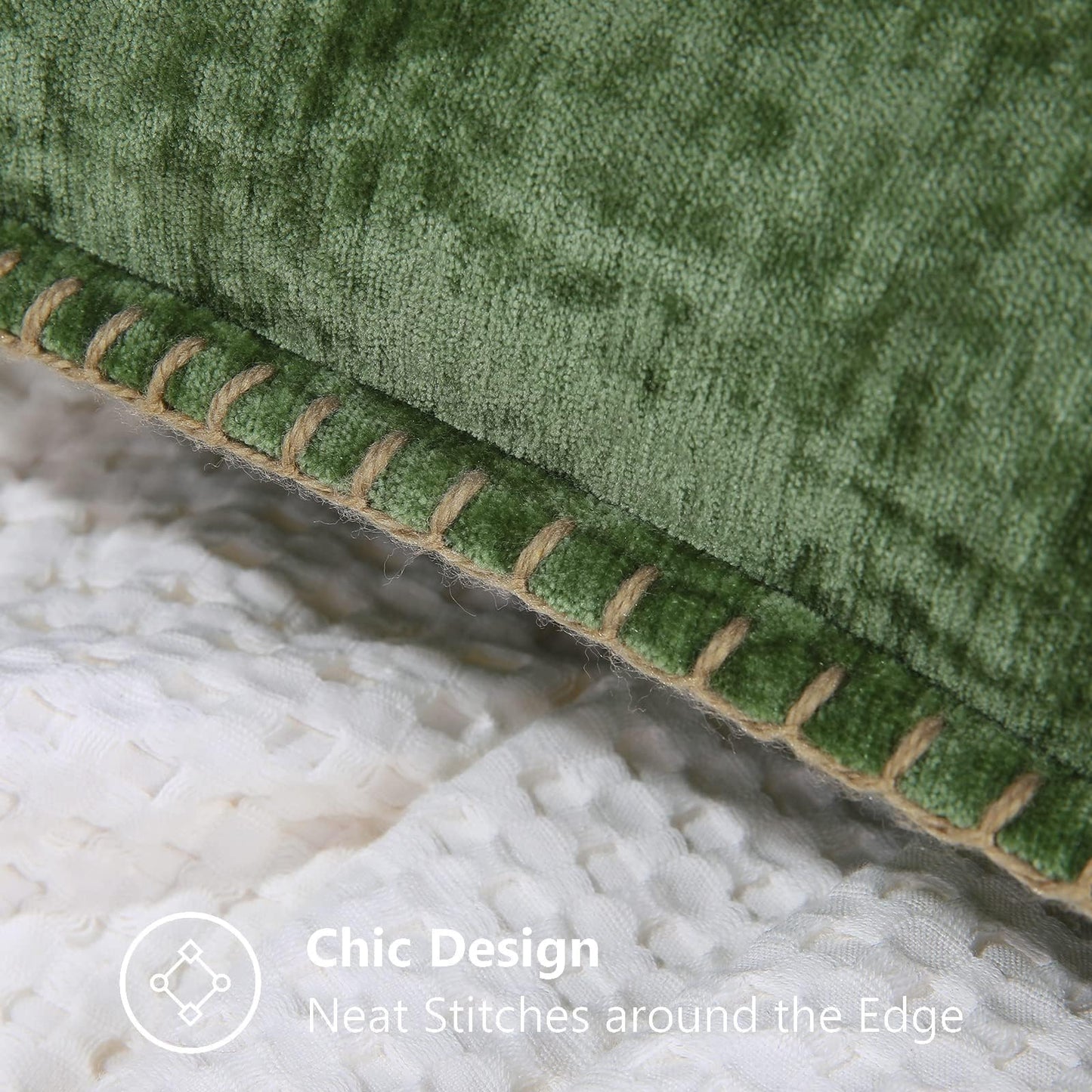 decorUhome Chenille Soft Cozy Throw Pillow Covers 18x18 Set of 2, Modern Farmhouse Boho Velvet Decorative Pillow Cases with Stitched Edge for Couch Sofa Bed Home Decor, Forest Green