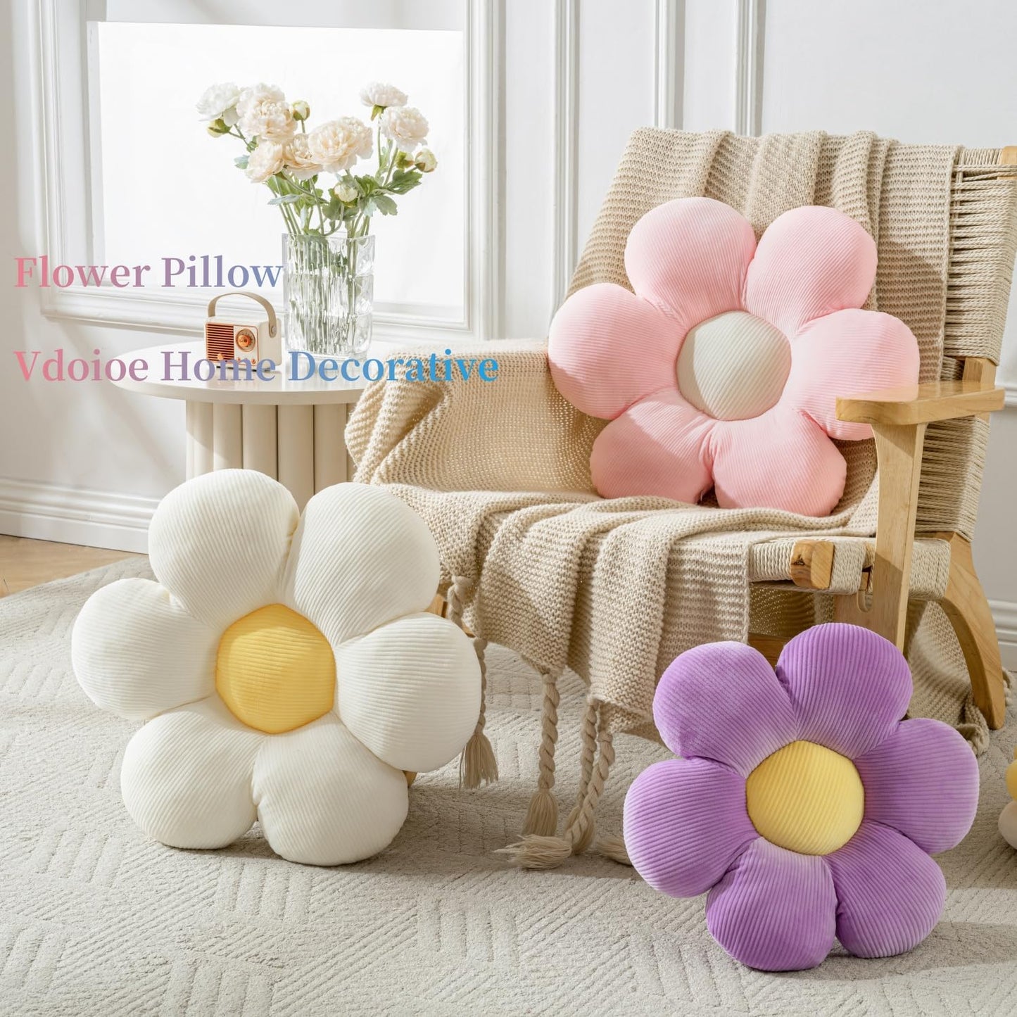 Vdoioe Flower Pillow, Purple Throw Pillows Cute Daisy Decorative Pillow Cushion Seating Home Decorative for Bed, Sofa, Couch