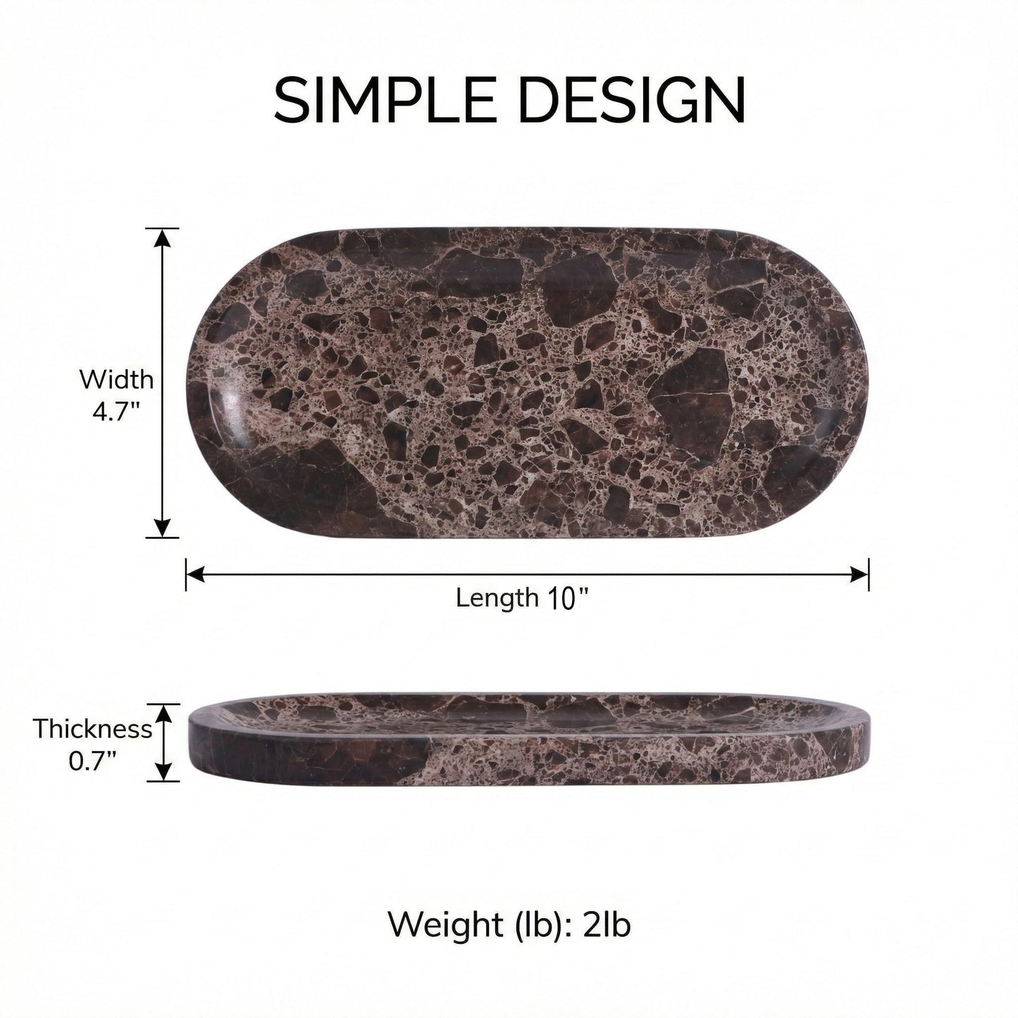 CasaCouture Dark Emperador Marble Vanity Tray for Bathroom Counter, 10"x5" Decorative Tray for Perfume, Candles, Stone Jewelry Dish Tray