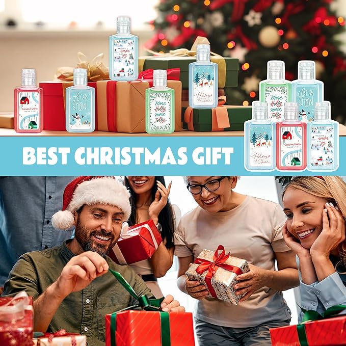 50 Pcs Christmas Mini Hand Sanitizer Bulk Christmas Gifts Favors 1fl oz Travel Size Hand Soap Gifts Small Hand Sanitizer Thank You Gifts for Xmas Goodie Bags Stocking Stuffers (Snow)