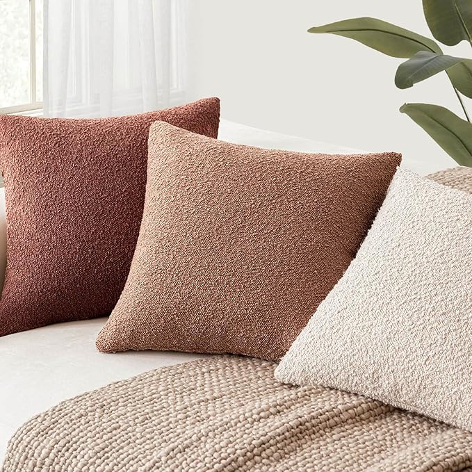 Foindtower Decorative Textured Boucle Throw Pillow Covers Accent Solid Lumbar Pillow Cases Soft Cozy Couch Cushion Case for Chair Sofa Bedroom Living Room Home Decor 12x20 Inch,1PC,Dusty Orange Hazel