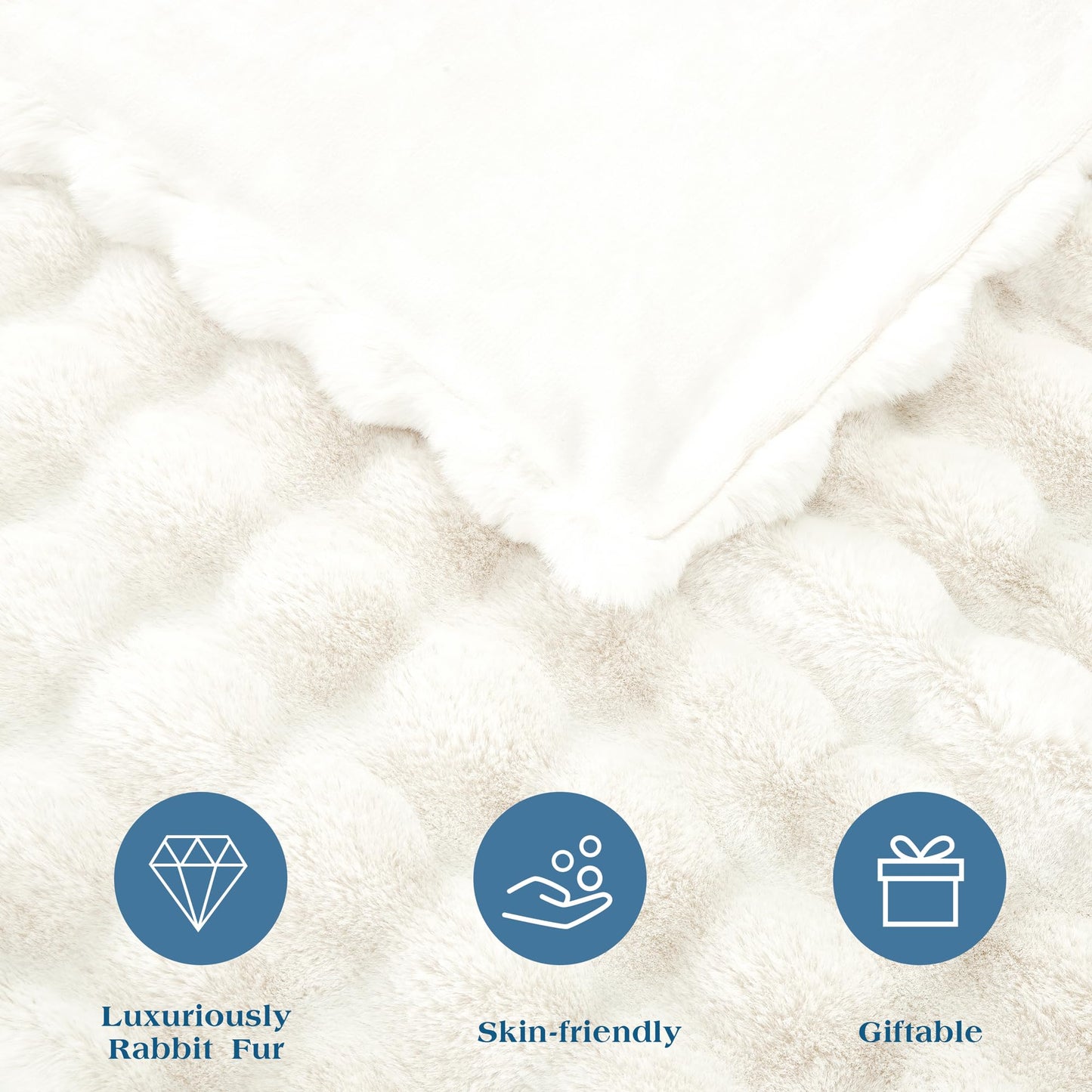 JONIYEAR Extra Large Soft Fuzzy Bubble Faux Rabbit Fur Bed Blanket Queen Size 80" x 90", Decorative Big Thick Warm Fluffy Blanket for Winter, Luxury Cute Cozy Shaggy Comfy Furry Blankets, Cream White