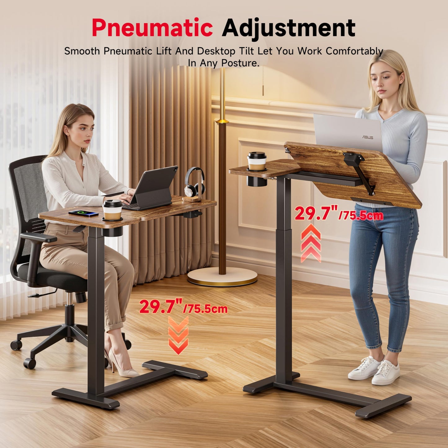 Okin Overbed Bedside Table with Wheels, Adjustable Medical Tilt Top Hospital Bed Table Over The Bed, Rolling Desk Mobile Standing Desk for Hospital Home Use (Walnut)