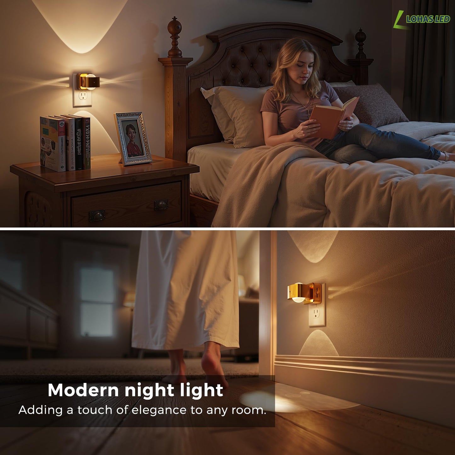L LOHAS LED Night Light Projector, Night Lights Plug into Wall, Dusk to Dawn Sensor, Rotating Nightlight for Kids, Soft White Swivel Ambient Lighting for Bathroom, Gaming Room, Gifts,2 Pack