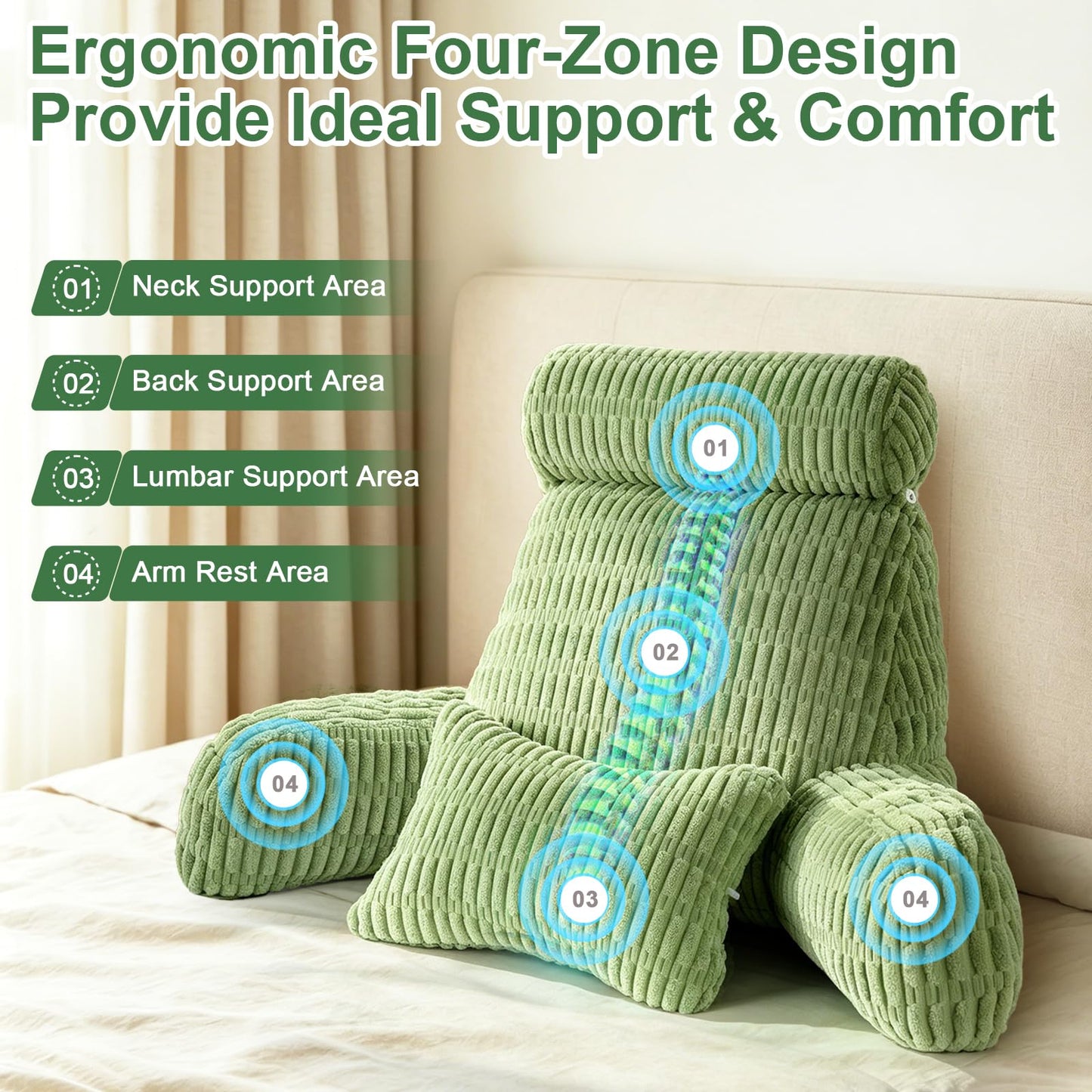 Reading Pillow for Bed, Back Rest Bed Pillow for Sitting Up with A Cylindrical Pillow and Lumbar Pillow, Back Support Pillows for Bed Sitting Up, Upright Husband Pillows for Adults & Children(18 Inch)