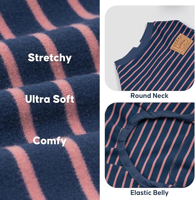 KYEESE Dog Pajamas, Soft 4 Legs Doggie Jammies, Striped Velvet Fleece Dog PJS, Pet Jumpsuit Puppy PJS, Soft Pajamas Stretchable Outfit, Cozy Onesie Sleepwear,Navy Blue Striped, Small