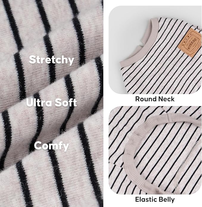 KYEESE Dog Pajamas Stretchable 4 Legs Doggie Jammies Striped Jumpsuit Lightweight Onesie Puppy Pajamas Cozy Outfit Comfortable Dog Clothes Hair Shedding Cover Pet Jammies,Ivory Brown Striped, Medium