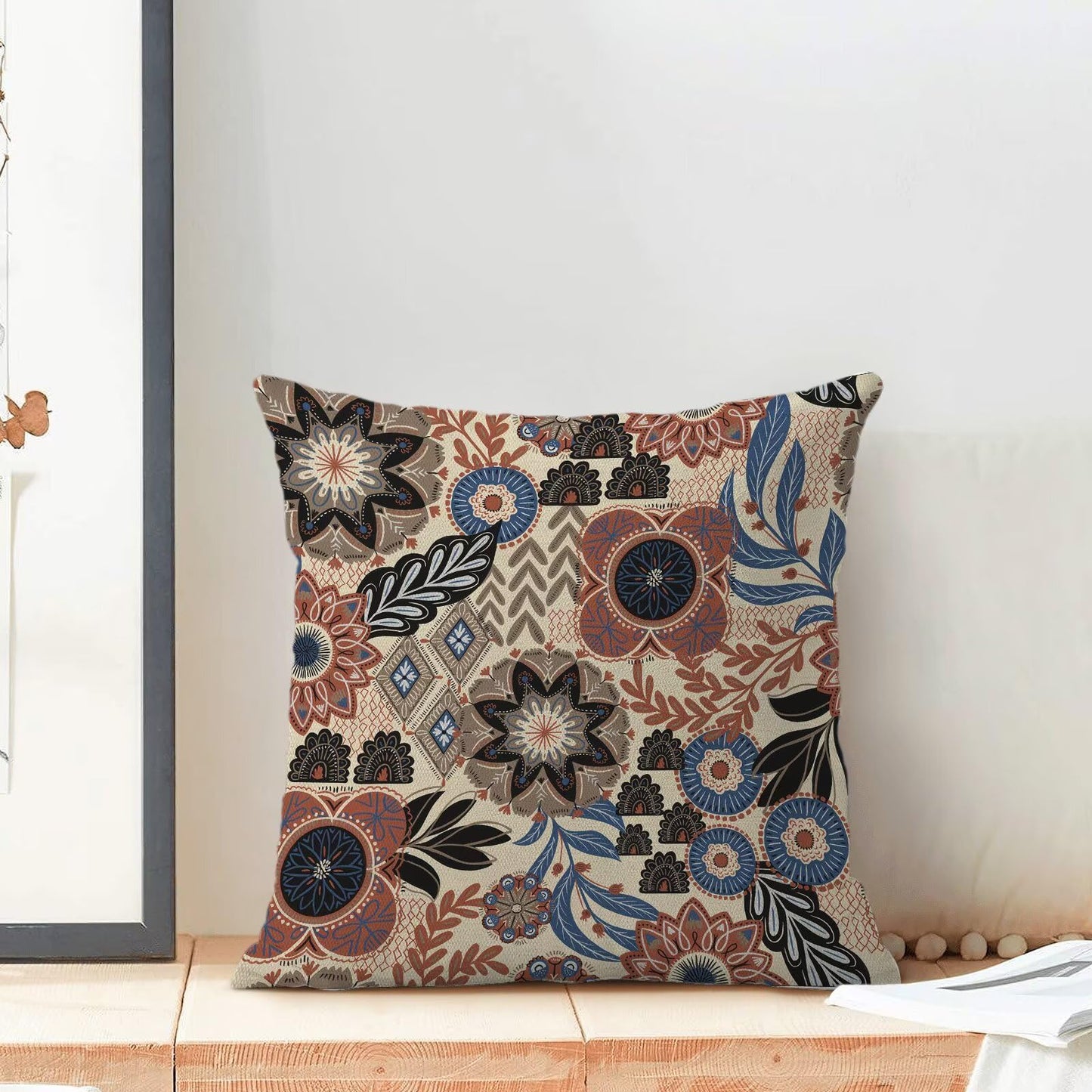 ZHOUYETAK Boho Brown Blue Pillow Covers 18x18 Set of 2, Abstract Mid Century Neutral Outdoor Decorative Botanical Tropical Leaves Throw Pillows Retro Flower Couch Cushion Case for Chair Sofa Bedroom