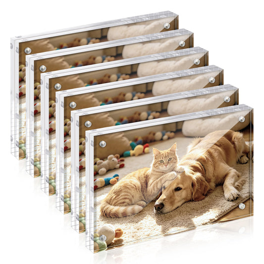 upsimples 4x6 Picture Frame Acrylic, Clear Magnetic Floating Photo Frames, Double-Sided Free Standing Display for Tabletop or Home Decor, Great for Ultrasound & Pressed Flowers, 6 Pack