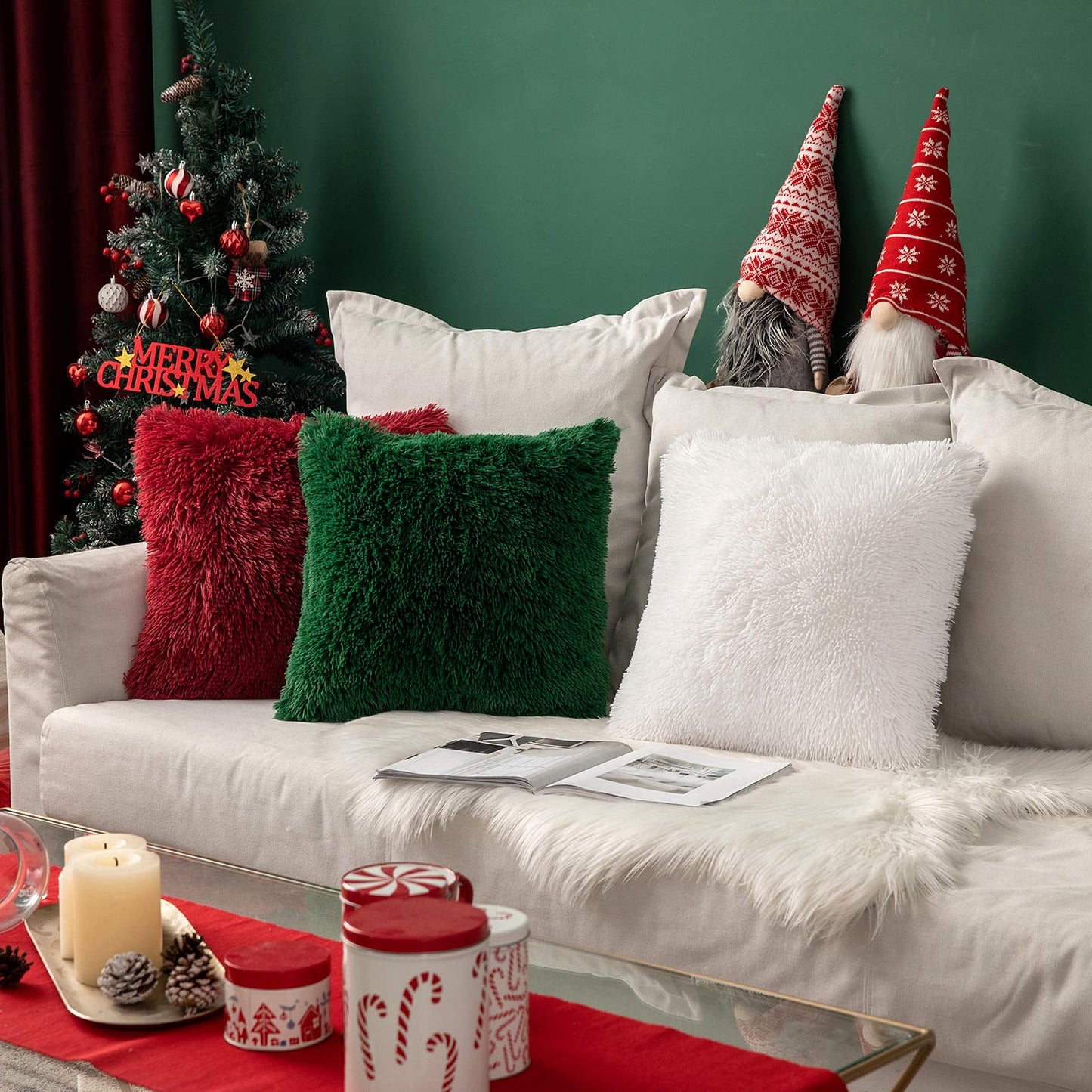 MIULEE Pack of 2 Decoration Luxury Faux Fur Throw Pillow Covers Spring Cute Deluxe Spring Decorative Plush Pillow Case Cushion Cover Shell for Sofa Bedroom Car 18x18 Inch White