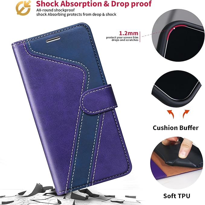 CIVICASE for iPhone 17 Pro Wallet Case,PU Leather Flip Case RFID Blocking Credit Card Holder Folio Magnetic Stand TPU Shockproof Cover Compatible with iPhone 17 Pro, Purple Blue